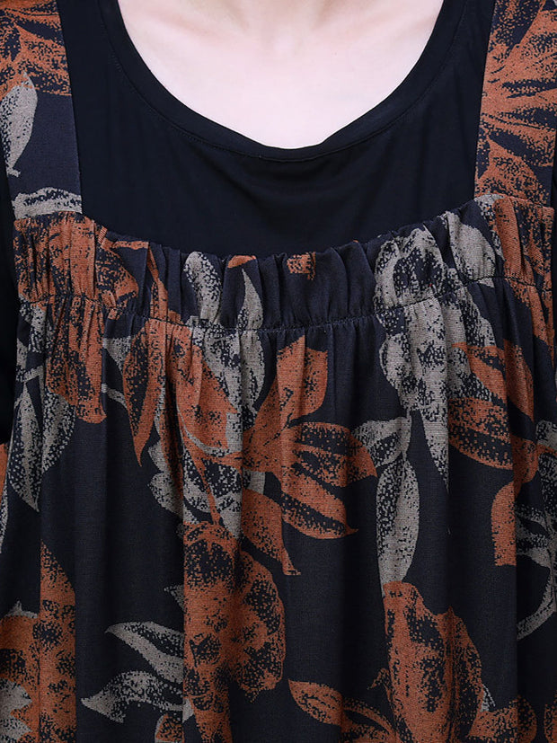 Women Cotton Pinafore Dress + T-shirt Two Piece Set