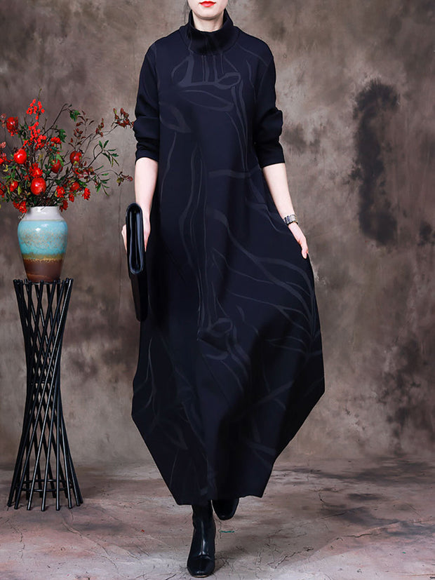 Half Turtleneck Women Print Maxi Dress