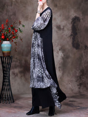 Women Fake Two-Piece Print Patchwork Maxi Dress