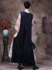 Women Fake Two-Piece Print Patchwork Maxi Dress