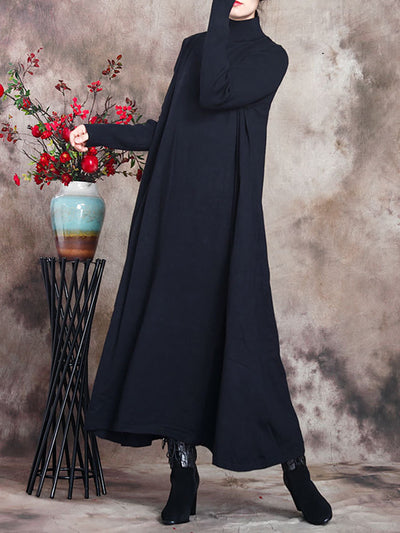 Women Artsy Solid Stand Collar Knit Dress