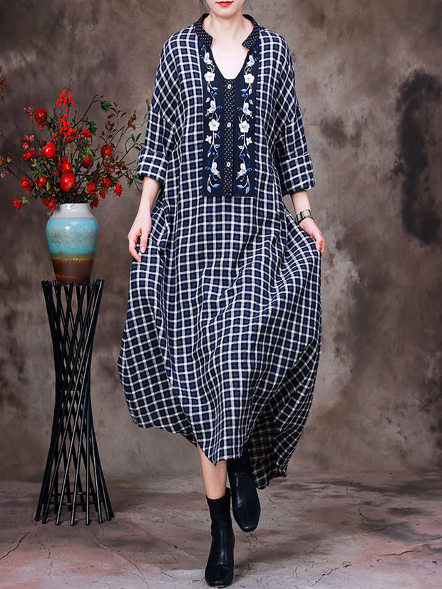 Women Embroidered Irregular V-Neck Long Dress