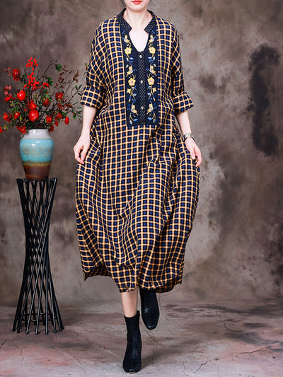 Women Embroidered Irregular V-Neck Long Dress