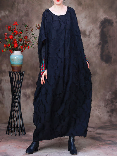 Women Jacquard Batwing Sleeve Loose Dress