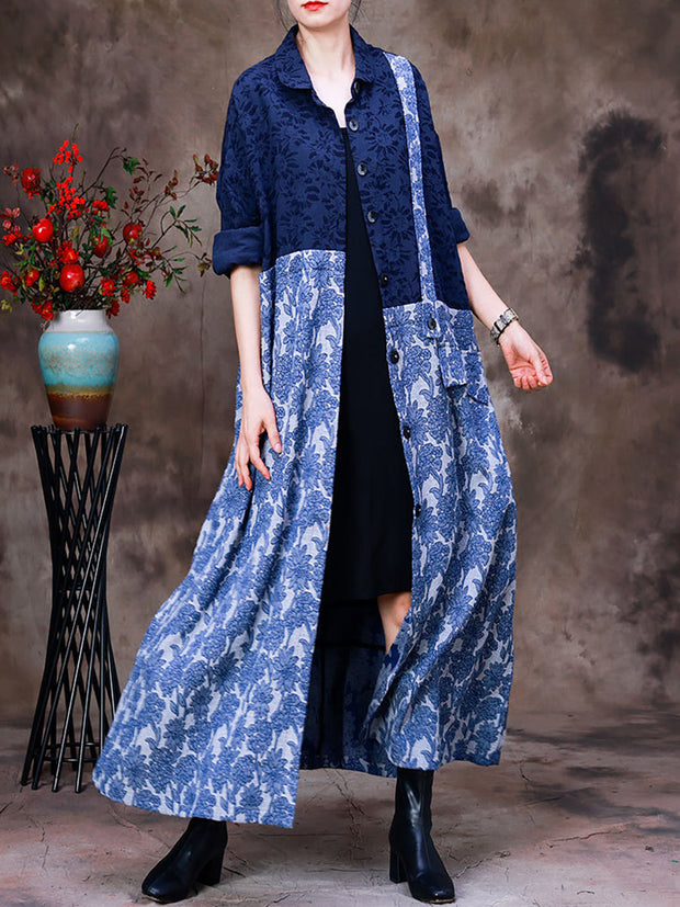 Vintage Women Cotton Patchwork Maxi Coat