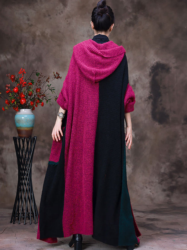 Wool Hooded Over Knee Women Coat