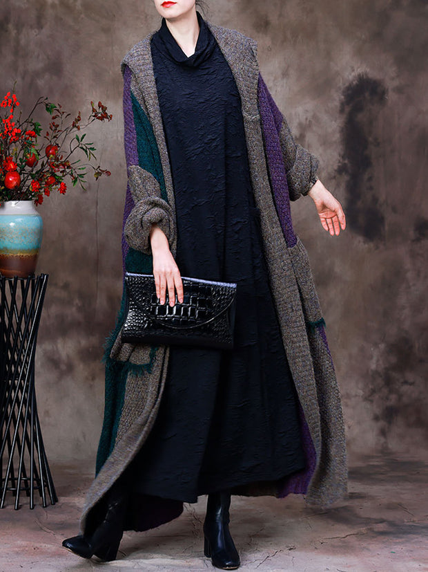 Wool Hooded Over Knee Women Coat