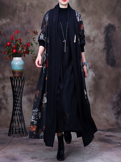 Plus-Size Vintage Print Patchwork Women Trench Coat