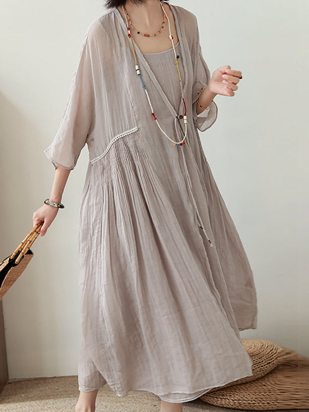 Plus-Size 100%Ramie Solid Loose Women Dress