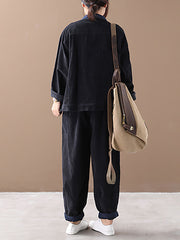 Plus-Size Women Autumn Vintage Coat + Harem Pants Sets