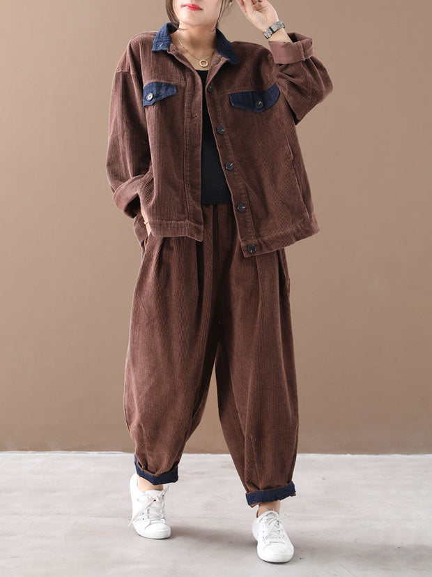 Plus-Size Women Autumn Vintage Coat + Harem Pants Sets