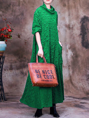 Plus-Size Pocket Pleated Long Sleeve Women Maxi Dress