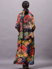 Women Print Floral Long Sleeve Autumn Maxi Dress