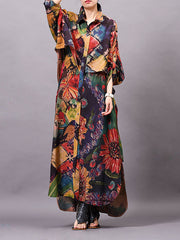 Women Print Floral Long Sleeve Autumn Maxi Dress