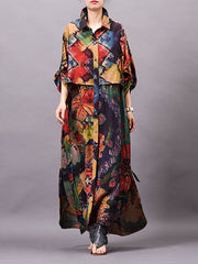 Women Print Floral Long Sleeve Autumn Maxi Dress