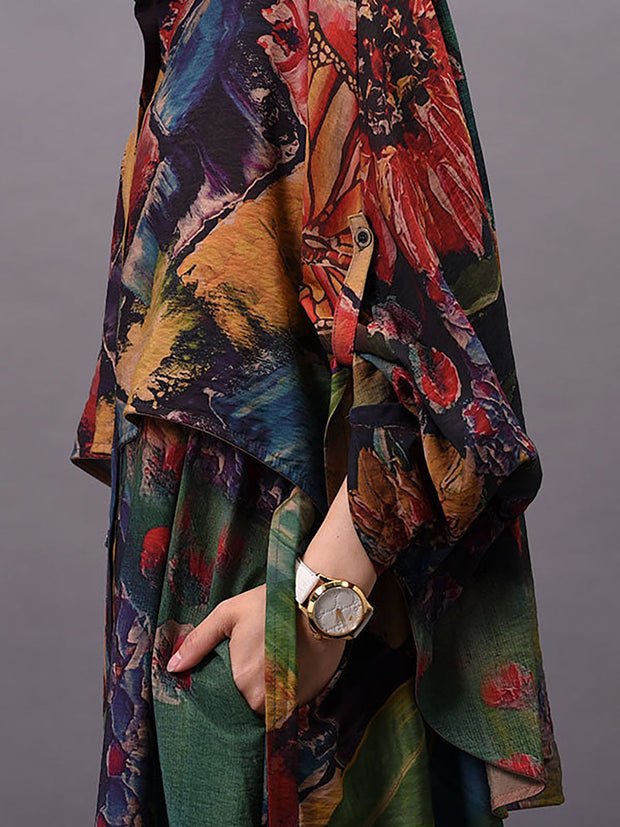 Women Print Floral Long Sleeve Autumn Maxi Dress