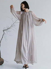 Plus-Size Women Grey Pleated Pullover Loose Waist Dress
