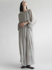 Plus-Size Women Grey Pleated Pullover Loose Waist Dress