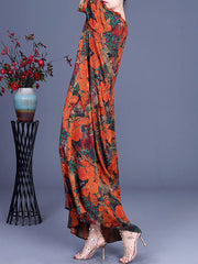 Women Floral Irregular Casual Vintage Maxi Dress