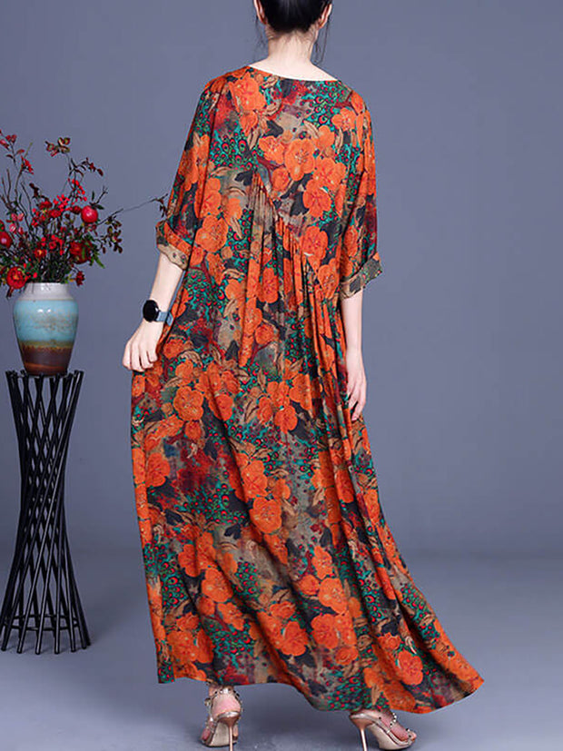 Women Floral Irregular Casual Vintage Maxi Dress