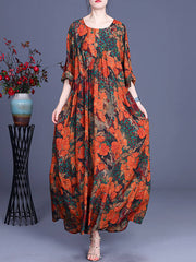 Women Floral Irregular Casual Vintage Maxi Dress