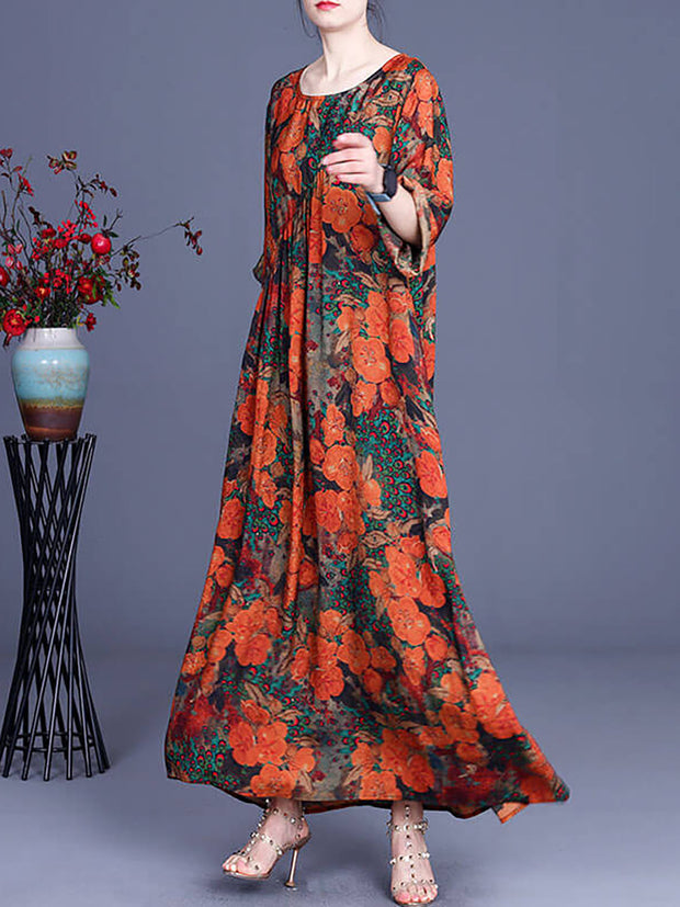 Women Floral Irregular Casual Vintage Maxi Dress