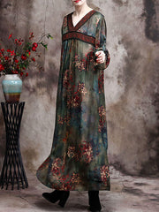 Plus Size Women Retro Rayon Flower Maxi Dresses