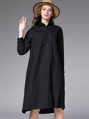 Summer Casual Loose Pleated Shirt Dress