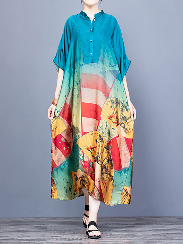 Stand Collar Vintage Women Maxi Dress